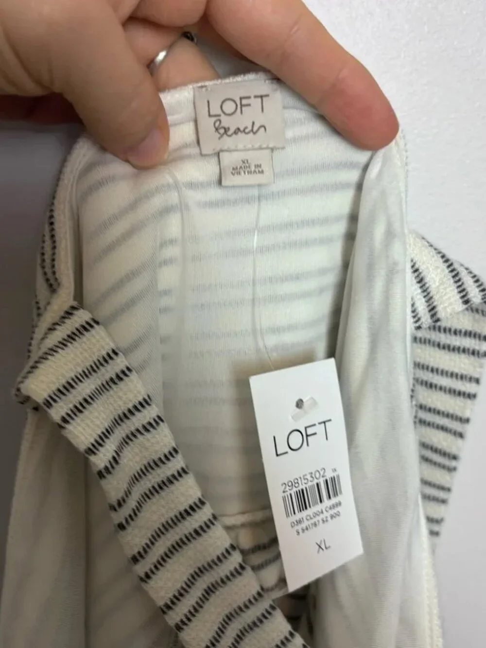 LOFT NWT Beach White Gray Striped Nautical Criss Cross Back Summer Dress